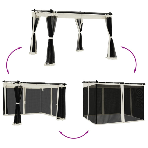 Gazebo com paredes de malha 3x3 m aço creme M 3