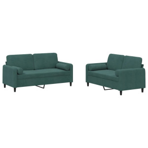 2 pcs conjunto de sofás com almofadas veludo verde-escuro H