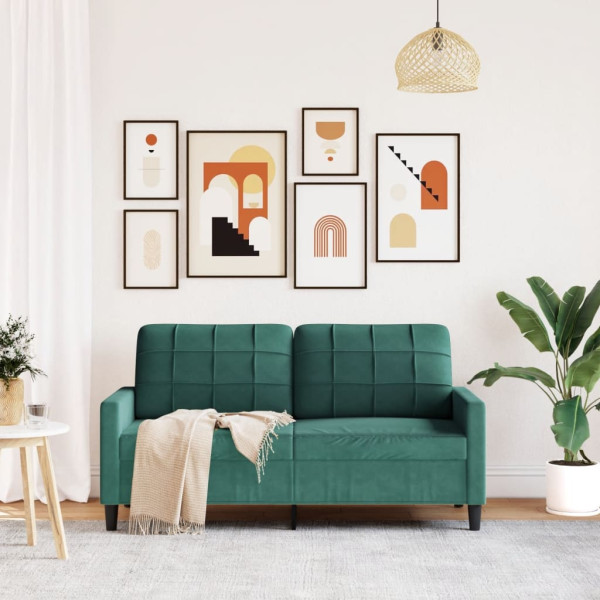 Sofá de 2 plazas de terciopelo verde oscuro 140 cm M 3