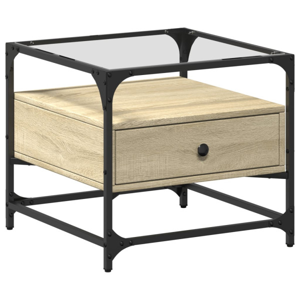 Mesa de centro c/topo de vidro 50x50x45cm carvalho sonoma aço M 2