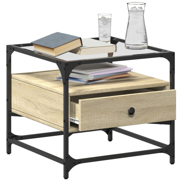 Mesa de centro c/topo de vidro 50x50x45cm carvalho sonoma aço M 3