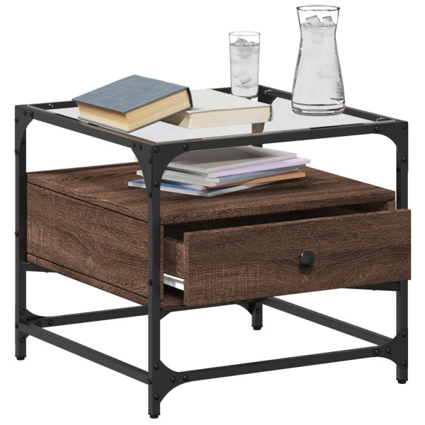 Mesa de centro con puertas de vidrio marrón roble 50x50x45 cm M 3