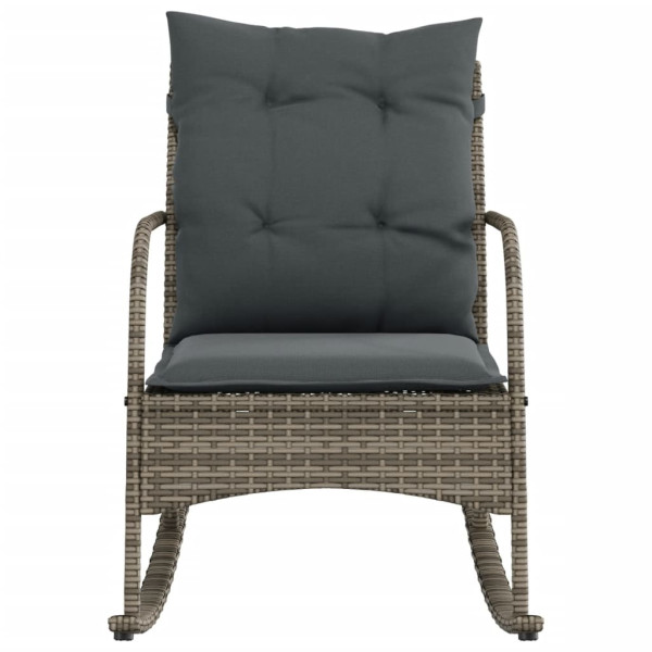 Silla mecedora de jardín con cojines ratán sintético gris M 4