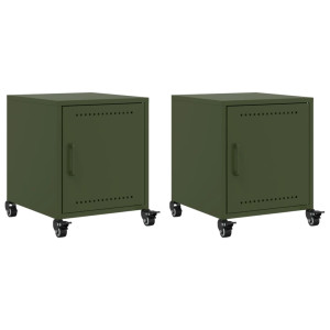 Mesas de cabeceira 2 pcs 36x39x43.5 cm aço verde-azeitona H