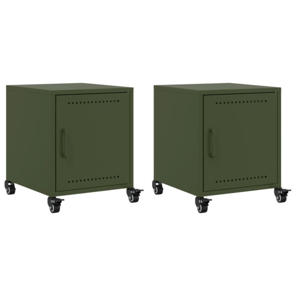 Mesas de cabeceira 2 pcs 36x39x43.5 cm aço verde-azeitona M 2