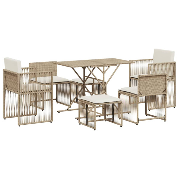 Set comedor de jardín 7 pzas con cojines ratán sintético beige M 2