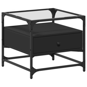Mesa de centro superficie de vidrio acero negro 50x50x45 cm H