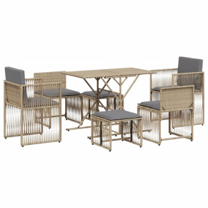 Set comedor de jardín 7 pzas con cojines ratán sintético beige H