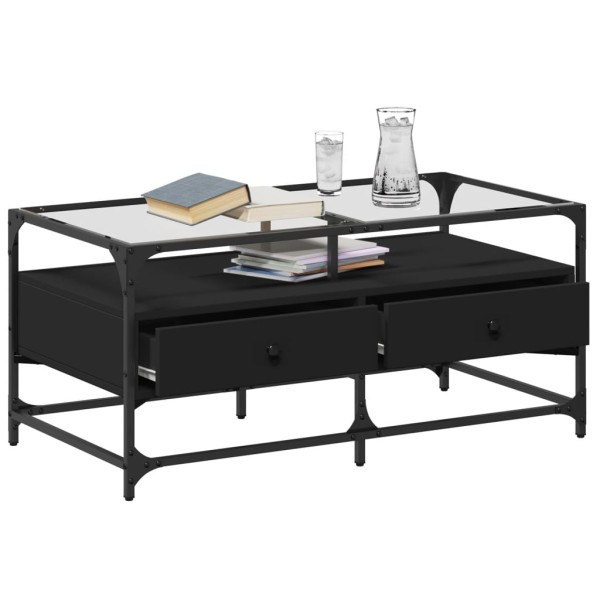 Mesa de centro superficie de vidrio acero negro 98.5x50x45 cm M 3