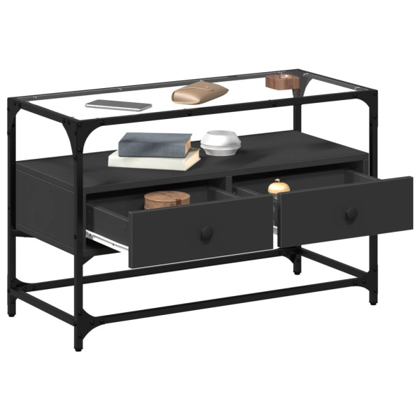 Mueble TV cristal y madera ingeniería negro 80x35x51 cm M 3