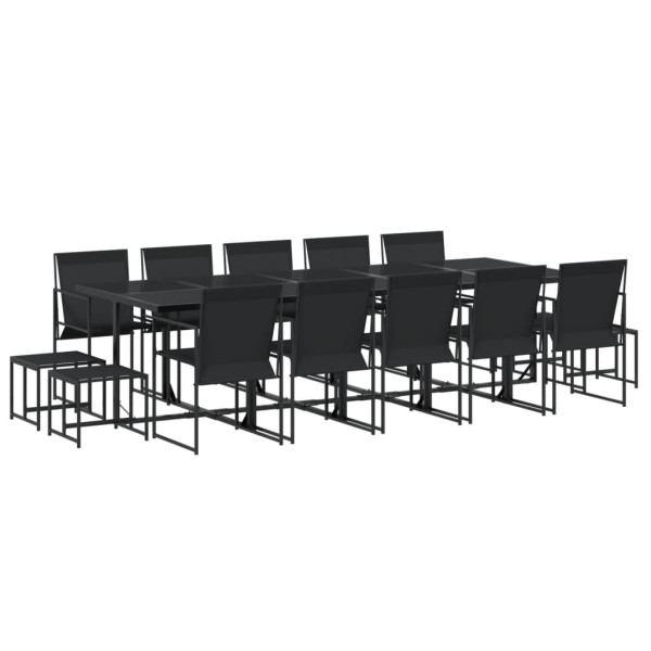 Juego de comedor de jardín 15 piezas textileno negro M 2