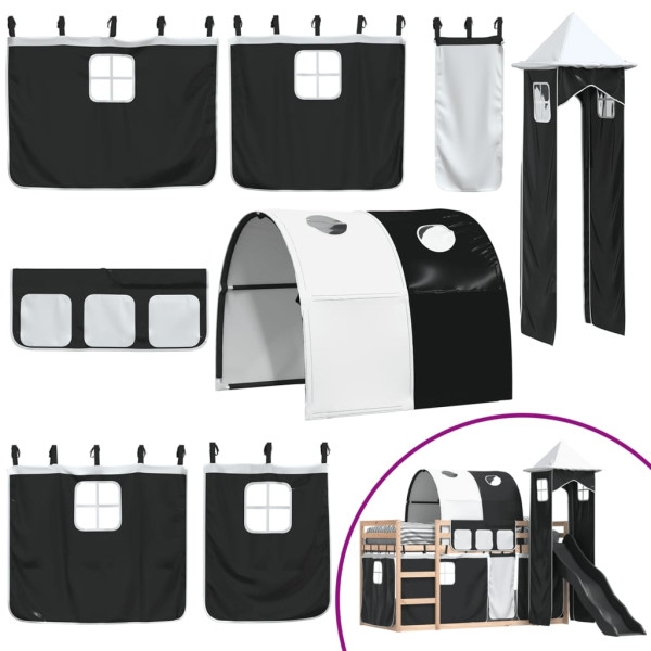 Litera con tobogán y cortinas blanco y negro 90x200 cm M 5