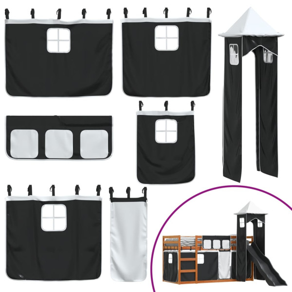 Beliche com escorrega e cortinas 90x200 cm branco e preto M 5