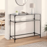 Mesa consola con superficie de vidrio negro acero 98x35x81 cm 1