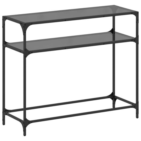 Mesa consola con superficie de vidrio negro acero 98x35x81 cm M 2
