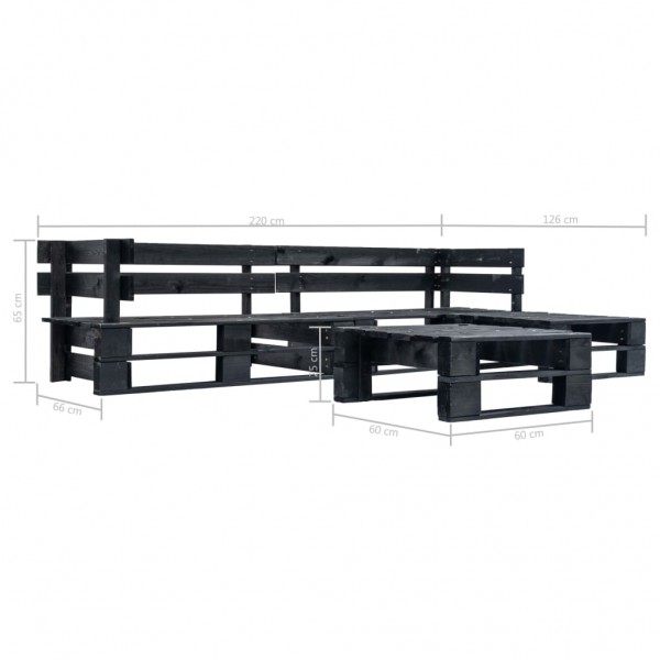 Sofás de paletes para jardim 4 pcs madeira preto M 3