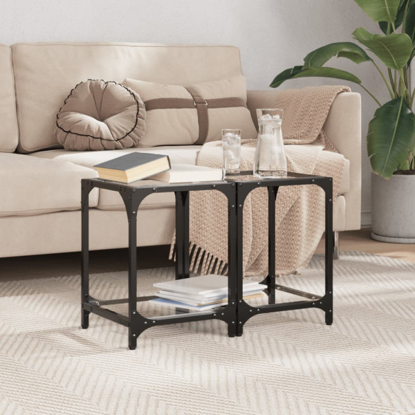 Mesas de centro 2 uds vidrio transparente y acero 30x30x40 cm M 3