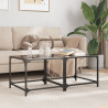 Mesas de centro c/ topo em vidro preto 2 pcs 50x50x40 cm aço 1