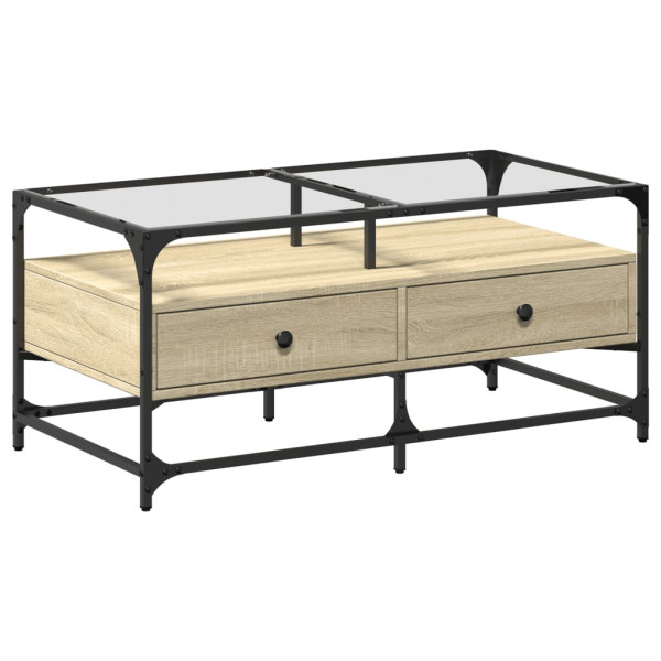 Mesa de centro tapa de vidrio acero roble Sonoma 98.5x50x45 cm M 2