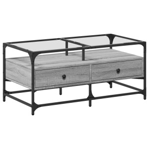 Mesa de centro tapa de vidrio acero gris Sonoma 98.5x50x45 cm H