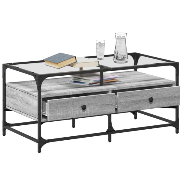 Mesa de centro tapa de vidrio acero gris Sonoma 98.5x50x45 cm M 3