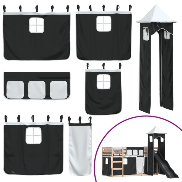 Litera con tobogán y cortinas blanco y negro 80x200 cm M 5