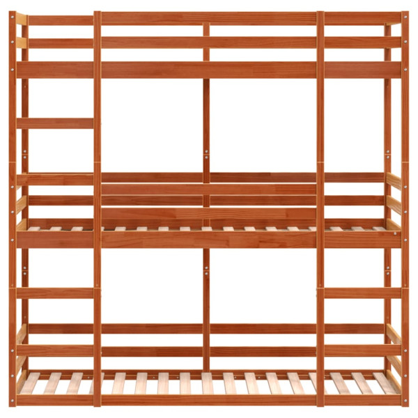 Litera triple de madera maciza de pino marrón cera 80x200 cm M 5