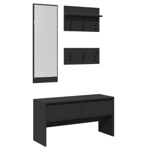 Set de muebles de recibidor 4 piezas madera de ingeniería negro H