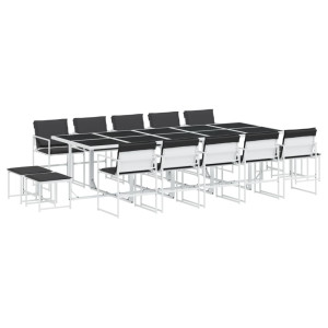 15 pcs conj. de jantar p/ jardim c/ almofadões textilene branco H