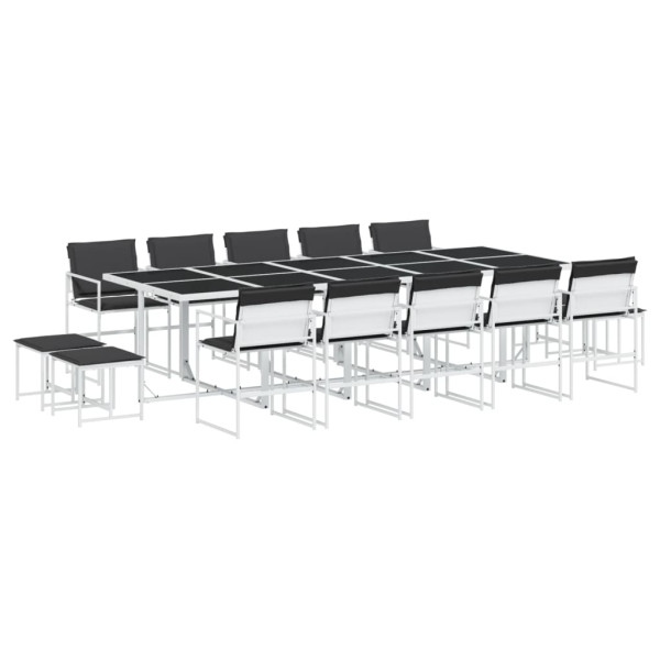 Juego de comedor de jardín 15 pzas con cojines textilene blanco M 2
