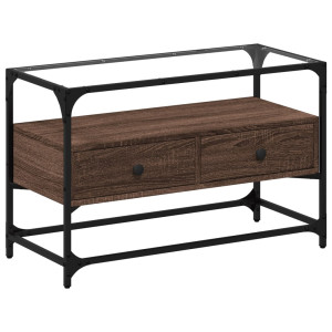 Mueble TV cristal y madera ingeniería marrón roble 80x35x51 cm H