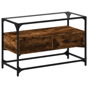 Mueble TV cristal y madera ingeniería roble ahumado 80x35x51 cm H
