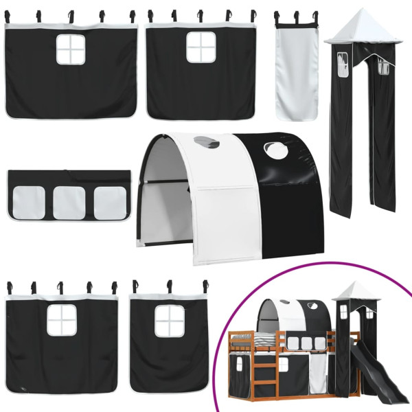 Beliche com escorrega e cortinas 90x200 cm branco e preto M 5