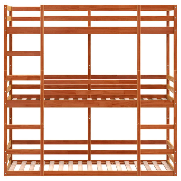 Litera triple de madera maciza de pino marrón cera 90x200 cm M 5