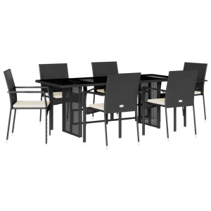 Set de comedor de jardín 7 pzas y cojines ratán sintético negro H