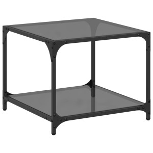 Mesa de centro superficie vidrio negro y acero 50x50x40 cm H