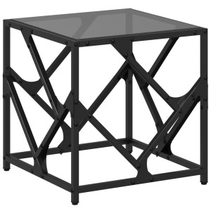 Mesa de centro de acero superficie de vidrio negra 40x40x41 cm H