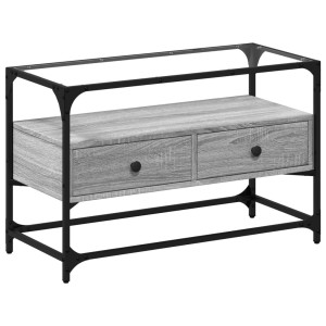 Mueble TV cristal y madera ingeniería gris Sonoma 80x35x51 cm H