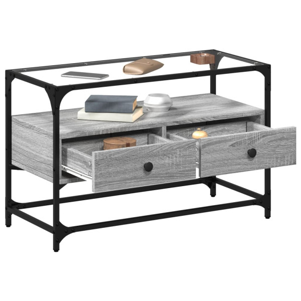 Mueble TV cristal y madera ingeniería gris Sonoma 80x35x51 cm M 3