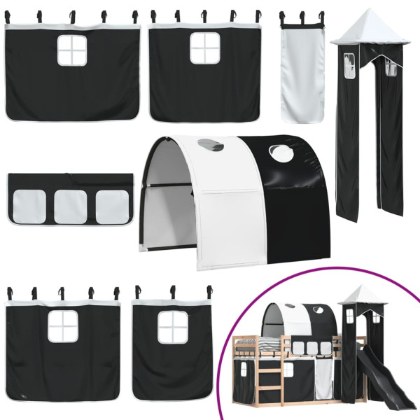 Beliche com escorrega e cortinas 80x200 cm branco e preto M 5