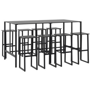 Conjunto de bar para jardim 9 pcs aço revestido a pó preto H