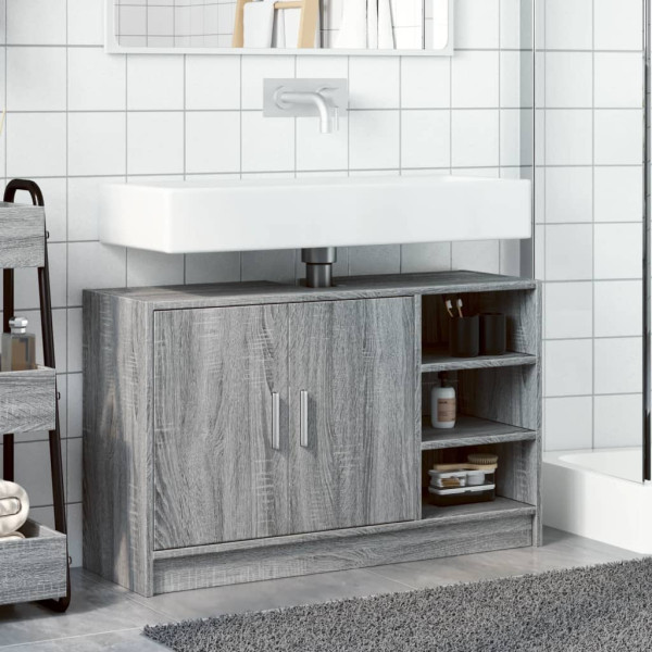 Armario de lavabo madera de ingeniería gris Sonoma 90x29x55 cm M 3