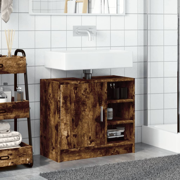 Armario de lavabo madera ingeniería roble ahumado 63x29x55 cm M 3