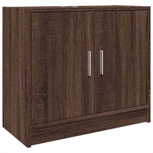 Armario de lavabo madera ingeniería marrón roble 63x29x55 cm M 2