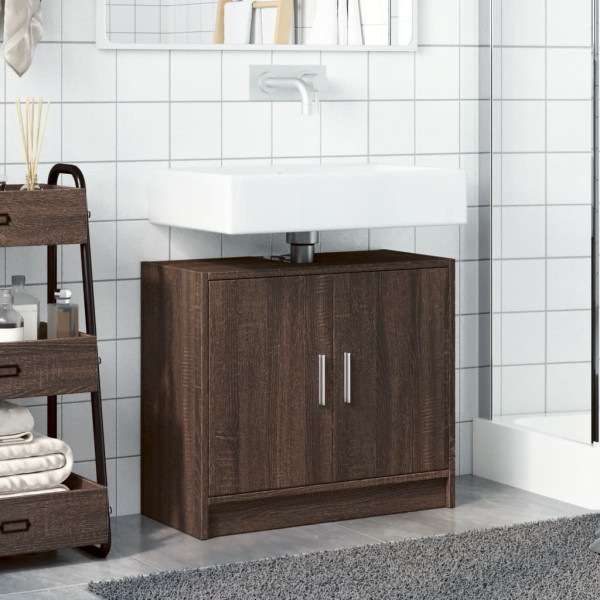 Armario de lavabo madera ingeniería marrón roble 63x29x55 cm M 3