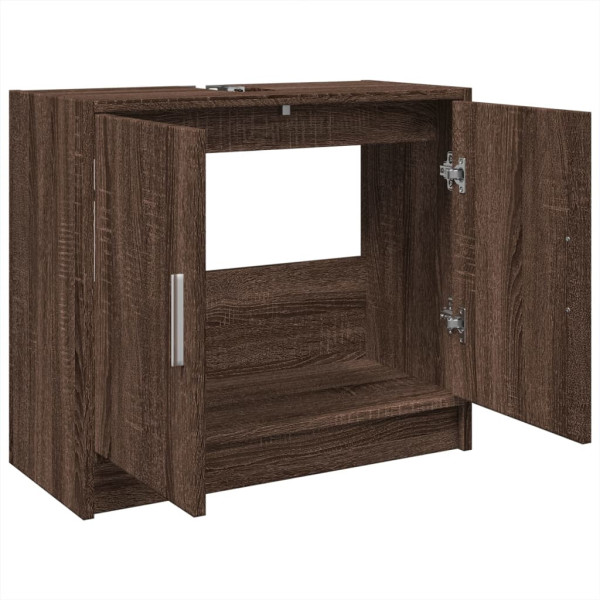Armario de lavabo madera ingeniería marrón roble 63x29x55 cm M 5