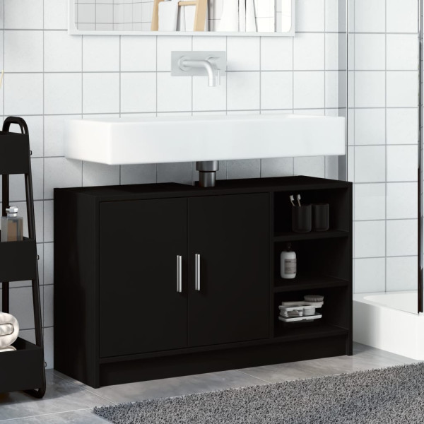 Armario de lavabo madera de ingeniería negro 90x29x55 cm M 3