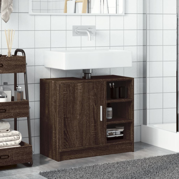 Armario de lavabo madera ingeniería marrón roble 63x29x55 cm M 3