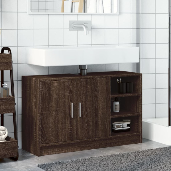 Mueble de lavabo madera de ingeniería roble marrón 90x29x55 cm M 3