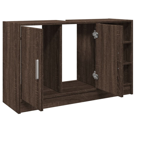 Mueble de lavabo madera de ingeniería roble marrón 90x29x55 cm M 5